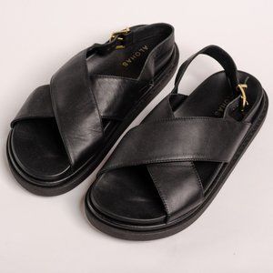ALOHAS Leather Marshmallow Sandals, All Black, Size 40 EU
